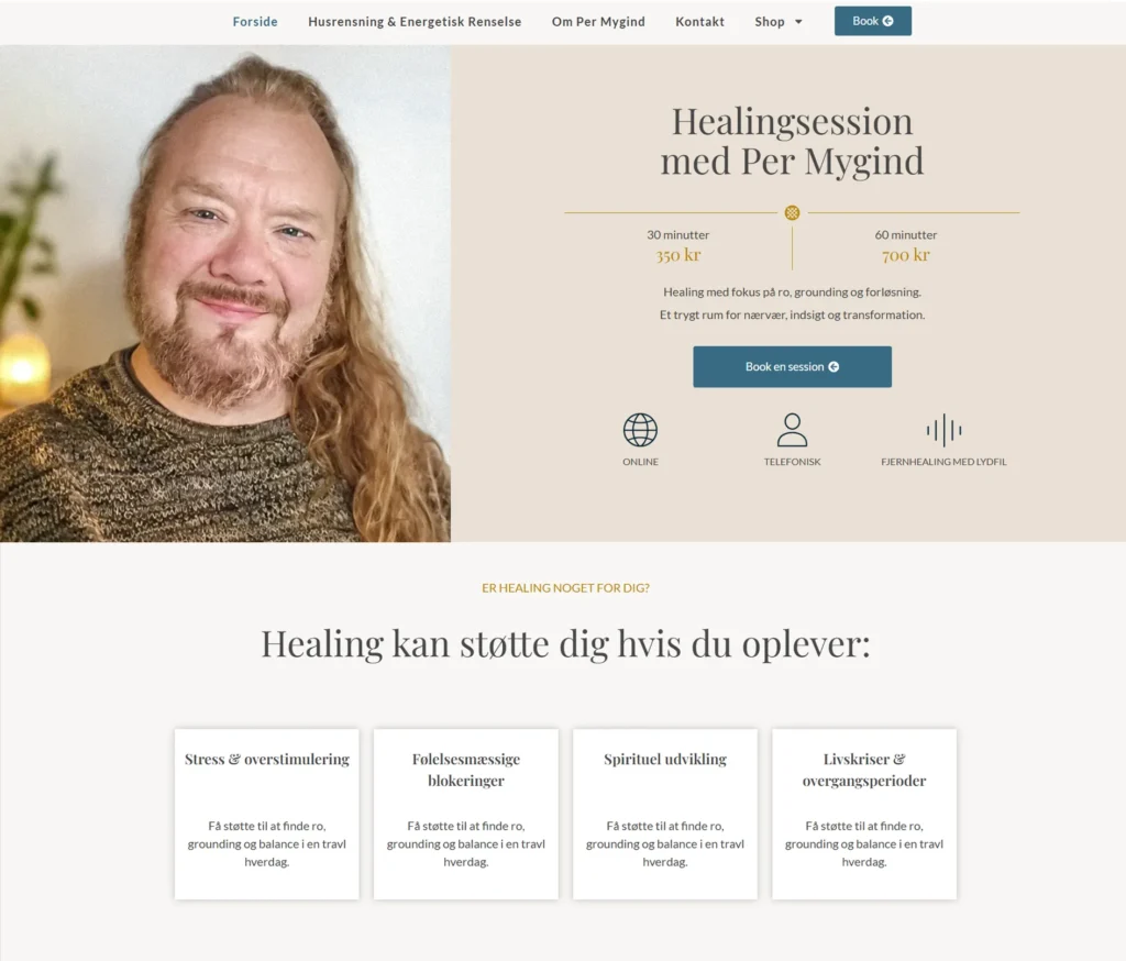 Webshamanens design af hjemmesiden for healer Per Mygind